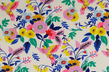 Jersey mit Blumen und Vögeln, weiß, 0,5 m